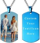 Personalised Necklace for Men Custom Necklace Metal Upload Your Favorite Photo Necklace For Boyfriend Mens Photo Necklace Personalised Gifts (Blue)