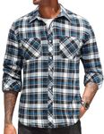 COOFANDY Men's Flannel Plaid Shirts Long Sleeve Casual Button Down Shirt with Pockets, Blue White, Medium