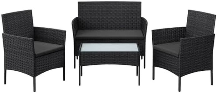 SONGMICS Salon de Jardin Extérieur, Ensemble de Mobilier, Surface Tressée en PE, Table et Chaises, pour Terrasse, Jardin, Balcon, Noir et Gris GGF004B06