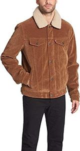 Levi's Men's Faux Leather Classic Trucker Jacket, Cognac Faux Suede Sherpa, Small