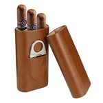 Xinzistar 3 Tubes Cigar Case Humidor Cigar Box with Stainless Steel Cigar Cutter, Leather Humidors with Cedar Wood Lining Cigar Holder Storage Accessories for Travel Outdoor (Brown)