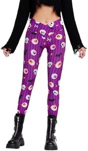 sissycos Women's Halloween Crossover Leggings High Waisted Buttery Soft Printed Tights (Halloween Eyeballs Purple, Small)