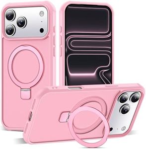 SKYLMW Compatible with iPhone 17 Pro Max Case with Invisible Magnetic O-Ring Stand Military-Grade Translucent Case for iPhone 17 ProMax 6.9" [Compatible with Mag-Safe][Great Grip Feeling], Pink