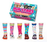 United Oddsocks - Pup Stars- Box 6 Mix and Match Oddsocks For Girls, UK 12-5.5, EUR 30.5-38.5. Fun and Novelty Birthday,Christmas, Dog Socks Gift for Girls