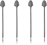 Viski Gunmetal Art Deco Cocktail Picks - Heavy Duty Toothpicks Stainless Steel Metal Drink Skewers Barware Accessories - Black 5inch Set of 4