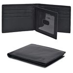 Real Leather Bifold Wallet for Men - Wallets with 9 Credit Cards 1 ID Window Slim Minimalist Front Pocket, No Box-Black, Small, Wallet