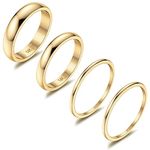 Adramata 14K Gold Filled Rings Stacking Rings for Women Stackable Thin Gold Ring Plain Pinky Thumb Midi Statement Band Ring Comfort Fit 4Pcs 1mm 2mm 3mm 5mm