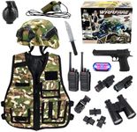 Kids Tactical Helmet with Walkie Talkies, Army Toys Costume Vest, Military Toys for Kids, Soldier Role Play Toddler Dress Up Clothes with Toy Gun, Halloween Costumes for Kids, Costume for Boys Toys