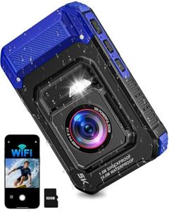 5K 33FT Underwater Camera 96MP Waterproof Digital Camera, WiFi Autofocus Dual-Lens Selfie, 5FT Shockproof 16X Zoom Filters, Compact Point and Shoot Camera for Snorkeling Surfing Swimming, Blue