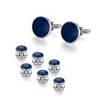 UJOY Mens Cufflink Studs Set Formal Business Shirt Parts Jewelry Box Round Cuff Links Buttons XDS05 Blue