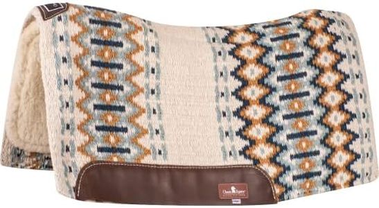 Classic Equine Sensorflex Wool Contoured Top Saddle Pad, Cream-Blue, 34-inch x 38-inch