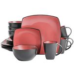 Gibson Soho Lounge 131173.16R Square Reactive Glaze Stoneware Dinnerware Set, Matte Red