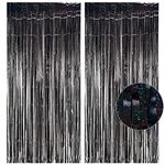 Black Tinsel Curtain Party Backdrop - GREATRIL Foil Fringe Curtain Party Streamers for New Years Eve 2024 Birthday Graduation Halloween Stranger Theme Party Decorations Pack of 2