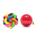 Foodie Puppies Dog Rubber Chew Ball Pet Toy Combo for Puppies and Small Dogs - (Wicker Ball + Spike Ball) | Teeth Cleaning Rubber Ball with Built-in Bell | Durable Dog Playing & Teething Toy