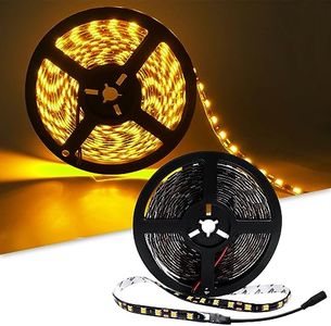 Qoope Yellow 16.4ft LED Strip Lights, Flexible 5M 300SMD Warm White LED Tape Lights, Waterproof 12V Rope Lights for TV Backlight, Cabinet, Kitchen, Cuttable LED Indoor Outdoor Christmas Decoration