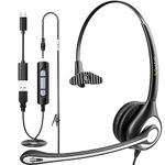 Wantek USB Headsets with Microphone for PC, Stereo Computer Headset with Mic Noise Reduction & in-line Control, 3.5mm/USB Wired Headphones, PC Headset with Mute for Zoom Skype Webinar Home Office