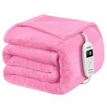 50"×60" Heated Blanket Electric Throw,10 Fast Heating Levels&8h Auto Off&Overheat Protection, Machine Washable ETL Two-Sided Flannel Electric Blanket Throw, Pink