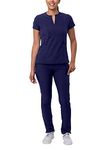 Adar Addition Go-Higher Scrub Set For Women - Notched V-Neck Scrub Top & Skinny Cargo Scrub Pants - A9600 - Navy - M