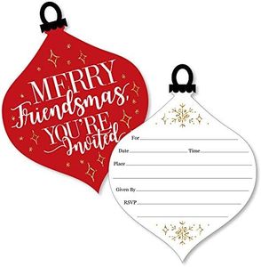 Big Dot of Happiness Red and Gold Friendsmas - Shaped Fill-in Invitations - Friends Christmas Party Invitation Cards with Envelopes - Set of 12