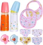 BABESIDE Baby Doll Accessories Set - 10 Pcs Including Bottles With Disappearing Milk, Pacifier, Bibs, Diapers - Pretend Play Feeding Toy for 12-15 Inches Dolls
