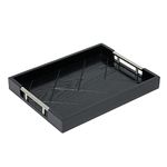 Serving Tray with Polished Metal Handles，Large Ottoman Tray with Modern Design，16''x12'' Rectangle Coffee Table Tray，Wooden Decorative Tray (Black)