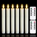Mavandes Flameless Flickering Taper Candles Two Remote, 7.5 Inch Ivory Battery Operated LED Window Candles Timer,Set of 6 Plastic Dripping-Wax Effect Flameless Candlesticks(0.86” Dia,Warm Fire)