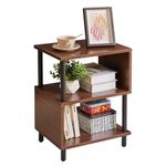 Aibiju 3 Tier Side End Table, Wooden Bedside Table, Modern Sofa Side End Table for Living Room/Bedroom/Small Space, Brown+Black Legs, YD-TM152LW