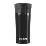 MILTON Thermosteel Vacuum Insulated Travel Coffee Mug, 350ml, Black, Prolonged Hours Hot & Cold, ISI Certified, Spill Proof & Easy to Sip, Leakproof & Rustproof, On The Go Coffee Cup