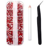 VEEKDUX Nail Art Rhinestones, 1500PCS Rhinestones in 6 Sizes, Nail Art Gems with Pick Up Tweezers and Rhinestone Picker Dotting Pen, Tools for Nails, Craft 1.5 mm - 4.0 mm (Red)