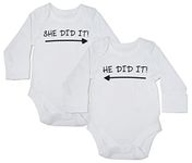 Hippowarehouse She Did It and He Did It (Twin Pack) Baby Bodysuit (Long Sleeve) Boys Girls White