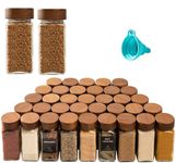 PATZY 100 ML |Glass Jars For Kitchen Glass Spice Jars with Brown wooden Lids,Spices & Seasonings Sets Organizer Spice Containers, Airtight Food Canisters (10)