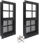 Yuzzy 12" x 18" Shed Windows with Tempered Glass and Fiberglass Screen, 2 Pack Small Sliding Windows for Shed, Chicken Coop, Playhouse, Household, Garage, Barns (Black)