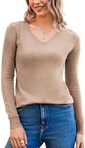 Zeagoo Suéter De Punto con Cuello En V para Mujer Suéter Elástico Light Camel XL