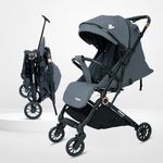 Infantso RIDE-X Premium Baby Stroller / Pram Auto Fold with 5 Points Safety Harness, Multi Level seat Recline & Spacious Cushioned seat, One-Hand Fold and 360° Rotating Wheels, Travel Friendly, Extendable Canopy, Adjustable Footrest, Shock Absorption Wheels, Lightweight Stroller for 0 to 3 Years (Grey)