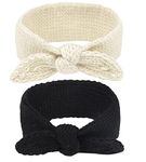 El Regalo 2 PCs Turban Wool Headband - Warm Rabbit Knot Hair Band, Knit Head Wrap for Baby Girls Newborns and Toddlers (Black & White)