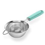 18/8 Stainless Steel Mesh Strainer: U-Taste 3.9 Inch Kitchen Fine Mesh Sieve Food Colander with Riveted Sturdy Silicone Handle and 30 Mesh Hole for Straining Flour, Quinoa, Tea, Juice (Aqua Sky)