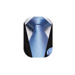 HISDERN Men's Light Blue Ties Wedding Solid Colour Dot Tie Elegant Handkerchief Business Party Fashion Plaid Necktie & Pocket Square Set