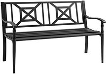 Outsunny Steel Garden Bench for Outdoor, 2-Person Patio Bench, Loveseat Furniture for Lawn, Deck, Yard, Porch, Entryway, Black