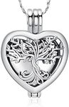 QGJNSGC Tree of Life Urn Necklaces for Ashes Heart Shape Cremation Jewelry Memorial Keepsake Jewelry Gifts for Women Men Memorial Lockets Ashes Holder for Pet, Stainless Steel, No Gemstone