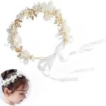 SANNIDHI® Princess Tiara for Girls Kids 6+ Years Old, Pearl Crystal Flower Crown for Girls Women Bridal Stylish Gold Floral Tiara Crown Hairband for Girls Party Dress Up Wedding