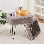 Wimarsbon Faux Mink Fur Storage Ottoman, Modern Soft Footstool, Storage Bench with Metal Legs, Vanity Seat, Fur Stool, Ottoman Coffee Table, Makeup Chair, Vanity Stools for Bedroom (Gray (Long Hair))