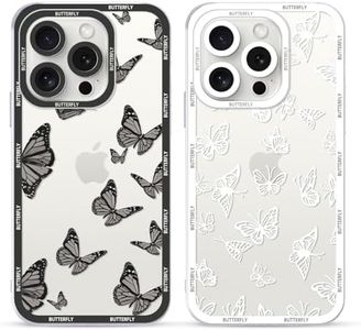Yoedge 2 piezas Funda para iPhone 16 Pro Max Transparente 6,9",Carcasa para Teléfono Móvil con Blanco Mariposa Dibujos Aesthetic Cover,Soft Cristal Capa de Silicona para iPhone 16 Pro Max Mujeres Case