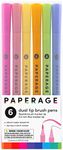 PAPERAGE Dual Tip Brush Pens (4.0mm Brush Tip + 0.5mm Fine Tip), Pastel, 6 Pack Dual Tip Brush Pen Set for Drawing, Hand-Lettering, Calligraphy, Journaling and More