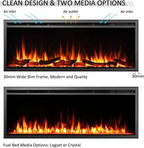 FLAMME 50" Slim Electric Fireplace – Wall Mounted, Modern Design