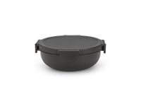 Brabantia - Make & Take Salad Bowl 1.3L - Removable Tray for Toppings & Dressing - Airtight Closure - Leakproof - Secure Click Closing - Suitable for Freezer - Dishwasher & Microwave Safe - Dark Grey