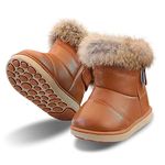 Hoylson Toddler Girls Winter Snow Boots Fur Lined Warm Ankle Boots Waterproof Outdoor Sneakers for Baby(Brown,9 uk)