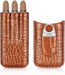 cgaplus 3-Finger Leather Cigar Case with Cutter Cedar Wood Lined Cigar Humidor Portable Travel Crocodile Pattern Cigar Case(Brown)