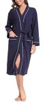 Sopesil Women Waffle Dressing Gowns, Cotton Kimono Robes Soft Luxury Bathrobe Loungewear Sleepwear Spa and Hotel for All Year A-Navy Blue,M