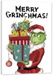 Grinch Christmas Decorations Wall Art, The Grinch Christmas Pictures Wall Decor, Merry Christmas Winter Holiday Xmas Paintings Prints for Wall Framed Canvas