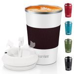 Travel Mugs: KETIEE 380ml Insulated Coffee Cup with Leakproof Lid,Reusable Coffee Cups Travel Cup,Coffee Travel Mug,Double Walled Coffee Mug,Stainless Steel thermaol Mug for Hot Cold Drinks,White